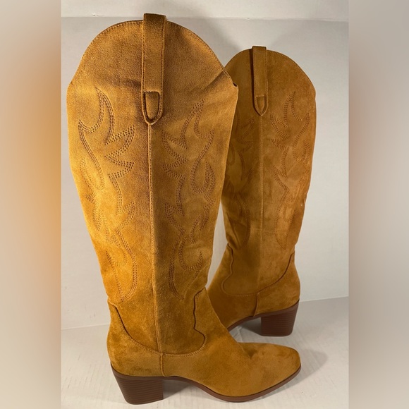 New Erocalli Embroidered Cowboy Boots for Women, Tan Faux Suede, Size EU43/US10 - Picture 3 of 5